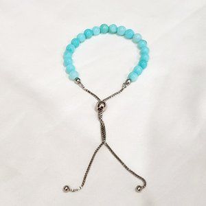 Minimalist enhanced Blue Opal bolo bracelet for kids or adults adj 15.25ct 925SS